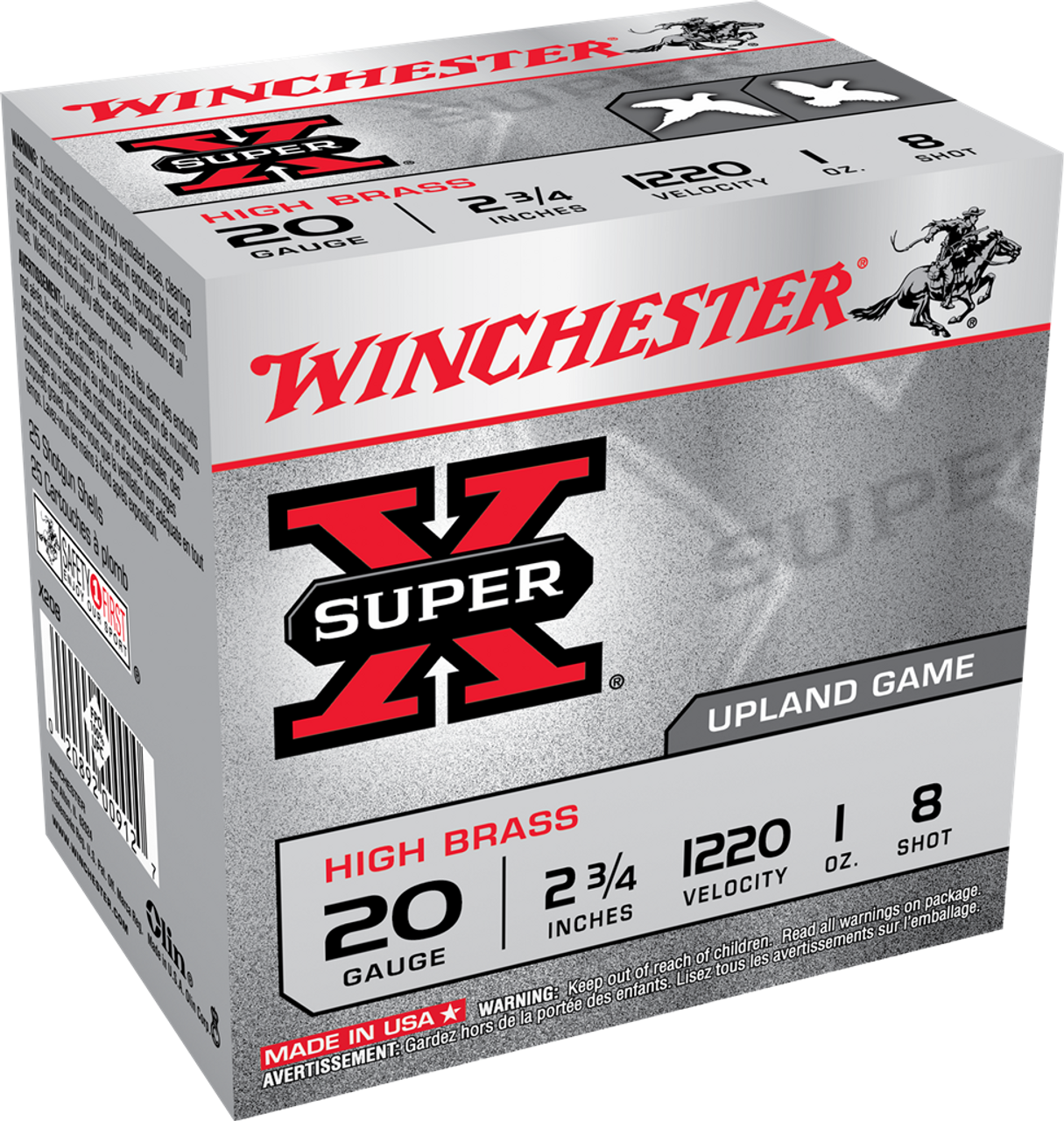 Winchester x208 High Brass 20GA 2 3/4 1220FPS 1oz #8 25RD Per Box